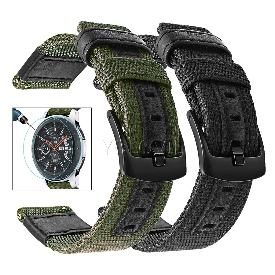 22 мм нейлоновый кожаный ремешок для часов samsung gear S3 NATO Спортивные ремни Repleacement для samsung Galaxy Watch 46 мм HUAWEI Watch GT