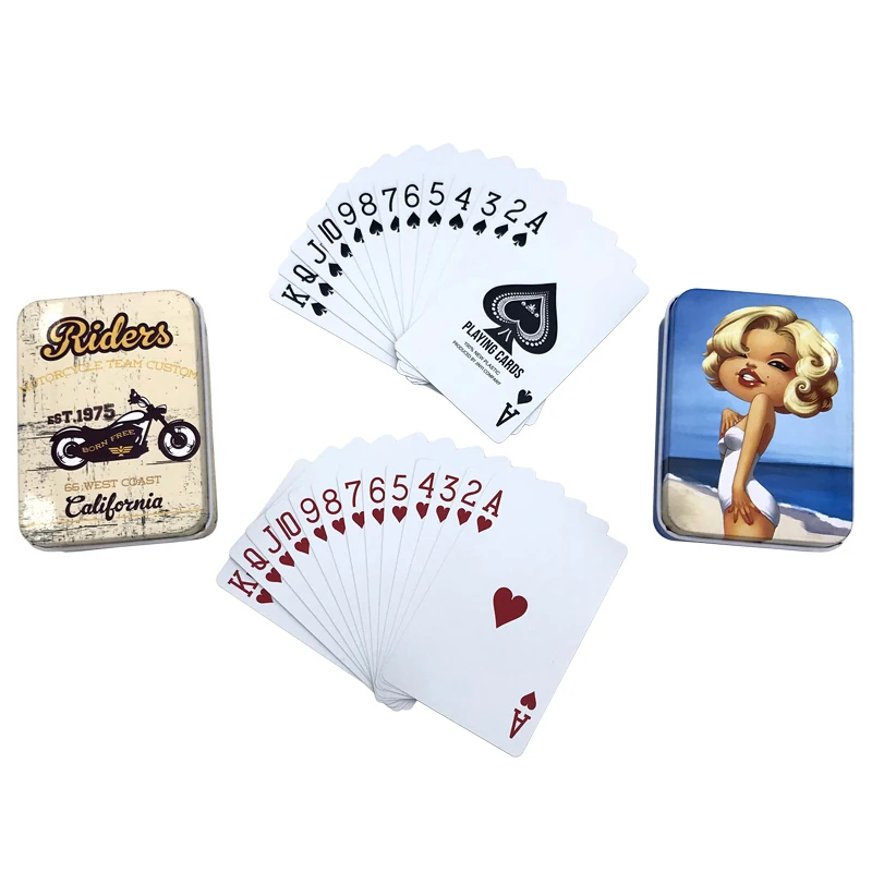 

2set/lot Hot High Quality Tinplate Box PVC Texas Hold'em Poker Waterproof Plastic Playing Cards Creative Pattern Gift Board Game