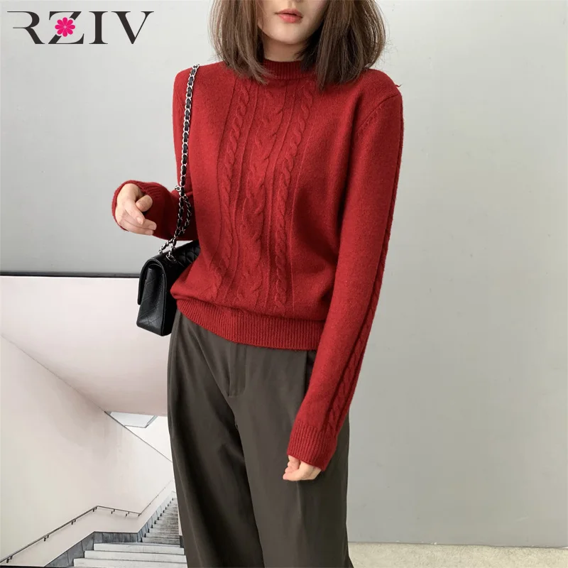 Осенне-зимний женский Однотонный свитер RZIV с воротником-стойкой и длинными