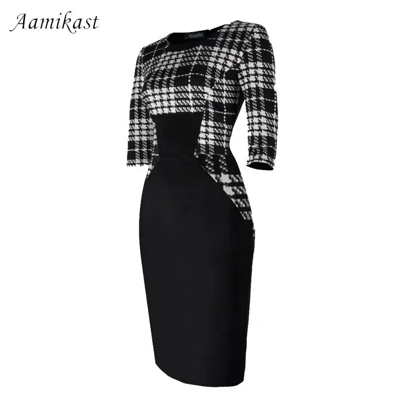 Женское платье-карандаш AAMIKAST элегантное лоскутное облегающее платье с круглым