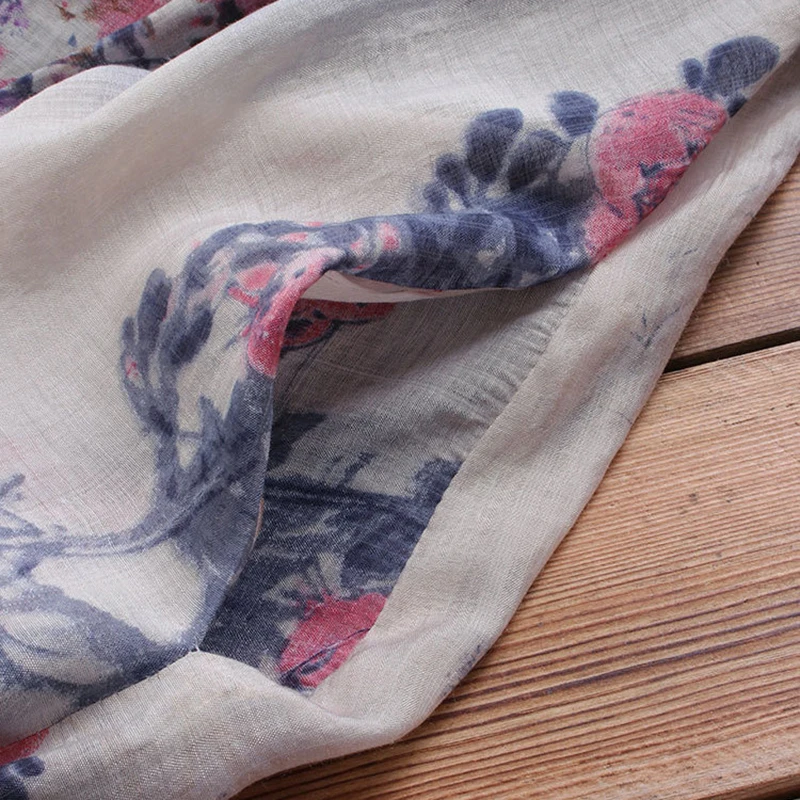 Свободное платье Летнее женское винтажное хлопковое и льняное с v образным