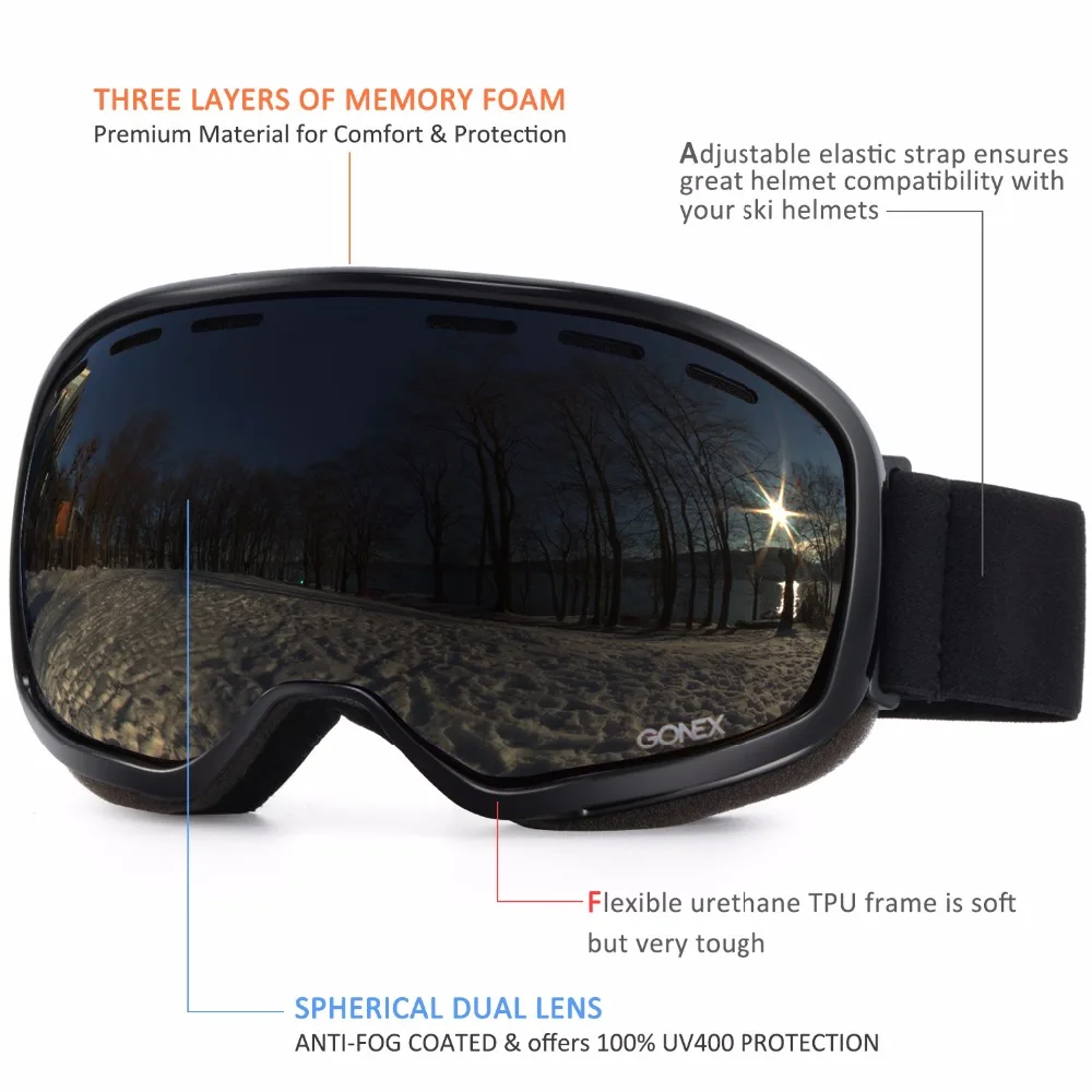 Gonex OTG лыжные очки для сноуборда и лыж очки мужские и женские UV400 защита двойные сферические линзы для зимних видов спорта