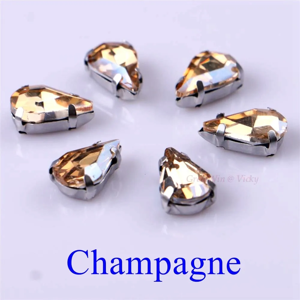 Champagne Стекло Стразы! Узкий слеза Форма со стразами с когтями пришить Strass металлическое основание, с пряжкой, с украшением в виде кристаллов Камень 20 шт./упак - Цвет: Champagne