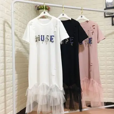 Женское платье с коротким рукавом летнее свободное Сетчатое блестками и