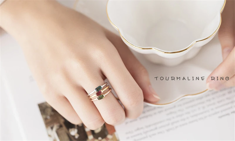 Close To Me Wholesale Real S925 Sterling Silver Natural Tourmaline Handmade Fine Jewelry Ring Cute Rings for Women'Gift