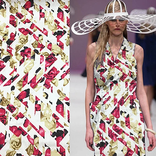 Шелк стрейч атласная шелковая ткань модный абстрактный дизайн 136 см ширина