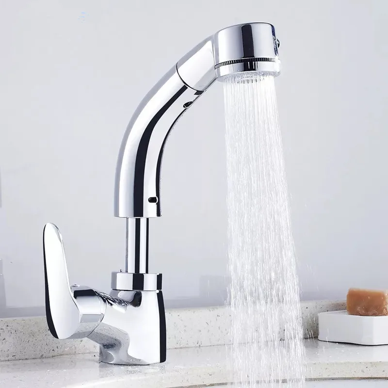 Вытяжной смеситель для раковины в ванной комнате вытяжной с двойным