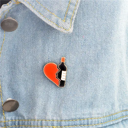 heart and wine Лучшие бутоны булавка лучшие друзья Эмаль Булавка сердце и вино, макароны и сыр, зажигалка и сигарета 2 части брошь BFF ювелирные изделия подарок для нее - Окраска металла: heart and wine