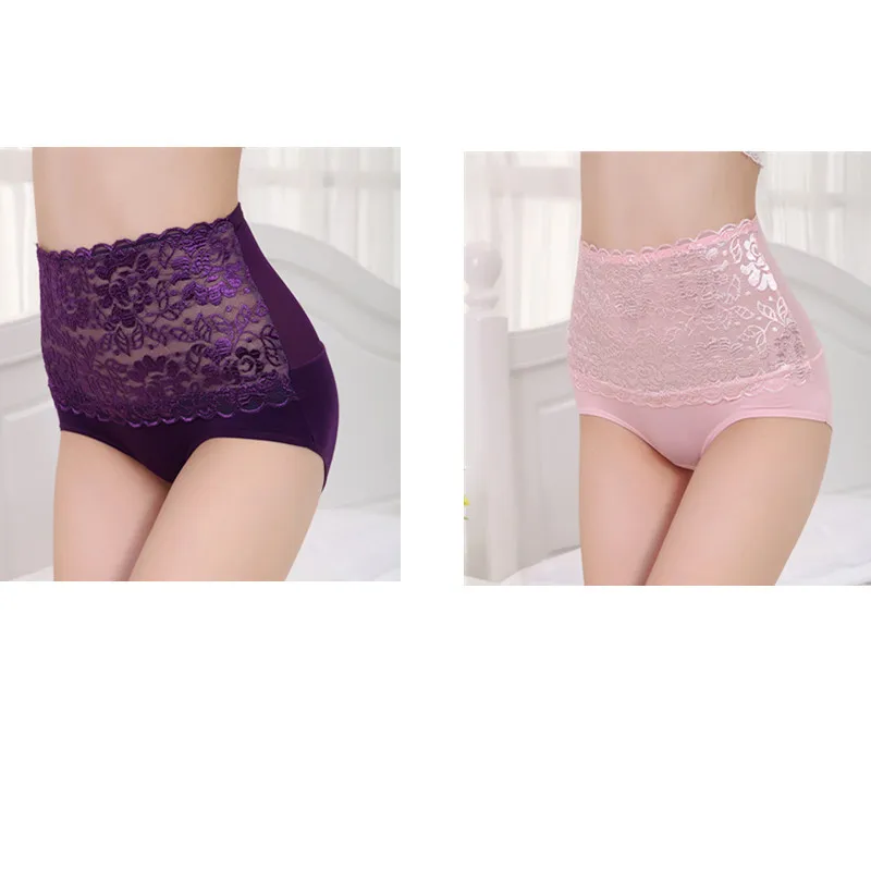 1 purple 1 pink ZYSK, женские сексуальные ультратонкие трусы с высокой талией и контролем живота, женское нижнее белье для коррекции фигуры, кружевное бесшовное нижнее белье для похудения - Цвет: 1 purple 1 pink