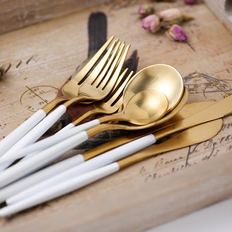 Набор золотых столовых приборов из 24 предметов в Корейском стиле столовые ножи
