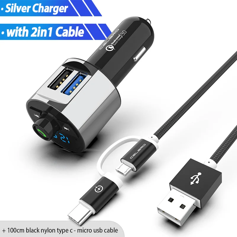 Silver Charger Set Bluetooth автомобильное зарядное устройство Handsfree автомобильный MP3 музыкальный плеер fm-передатчик модулятор двойное USB Автомобильное зарядное устройство Быстрая зарядка 3,0 QC 3,0 быстрая - Тип штекера: Silver Charger Set
