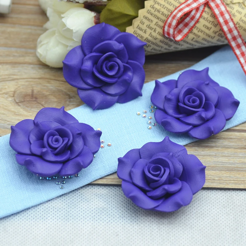 Мягкий цветок розы из темно-фиолетовой глины ручной работы 38 мм смолы