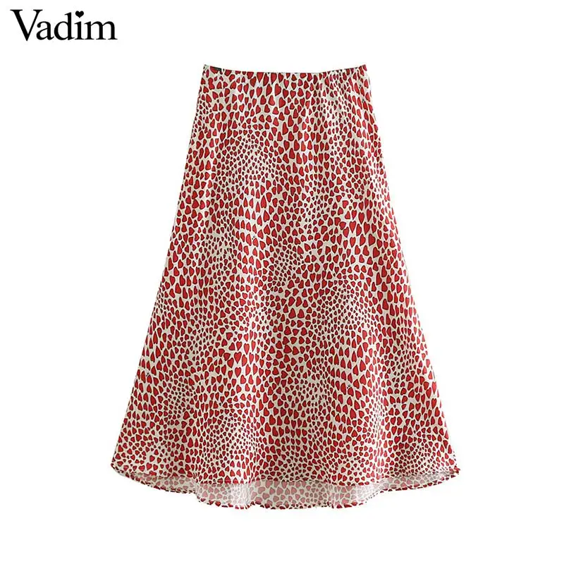 Вадим Женщины sweet heart print midi юбка faldas mujer с эластичной талией линии стильный