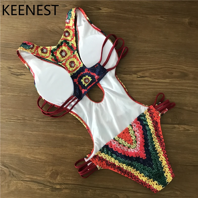 KEENEST бандажный Цельный купальник купальники женские Монокини с открытой спиной