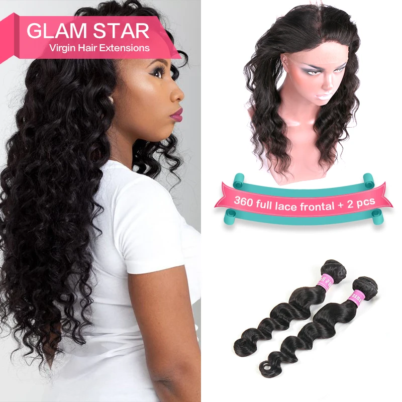 Йолисса 360 Лейс Фронтал с пучками 2 шт. 7A Перуанская волнистая закрытая человеческая прядь волос.