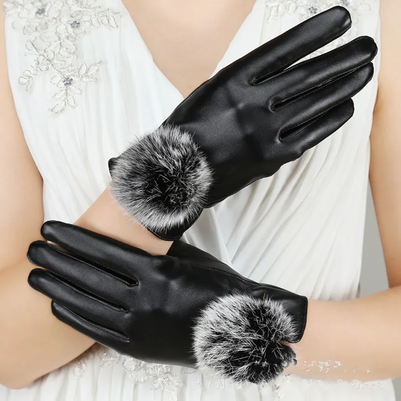 

2016 Beautiful Leather Gloves for Winter Gloves Brand Mitten Luvas Women Gloves Warm Wrist Mittens Touch Female Gloves