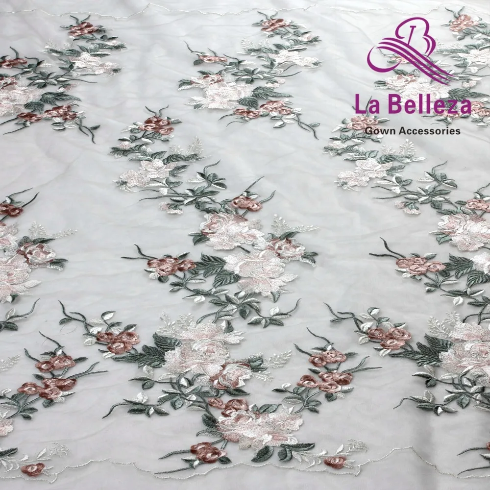 La Belleza 1 ярд зеленый смешанные цвета полиэстер на сетке вышивка Тяжелая