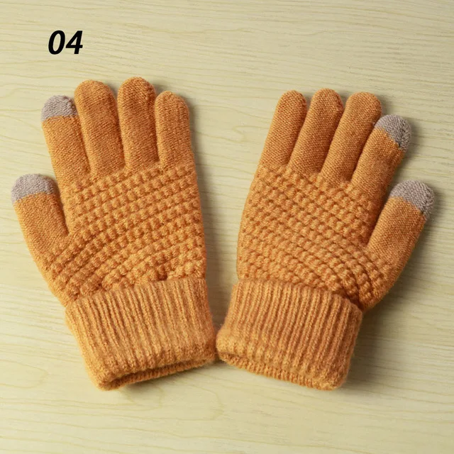 08 Solid Turmeric Sparsil мужские Сенсорный экран для женщин перчатки зимние теплые эластичные варежки 5 пальцев толстые перчатки полный палец волна вязаная шерстяная вязаная перчатка - Цвет: 08 Solid Turmeric