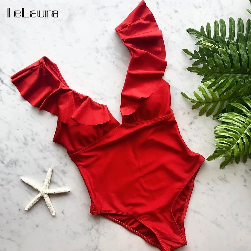 Сексуальный цельный купальник с рюшами женский пуш ап монокини открытой спиной