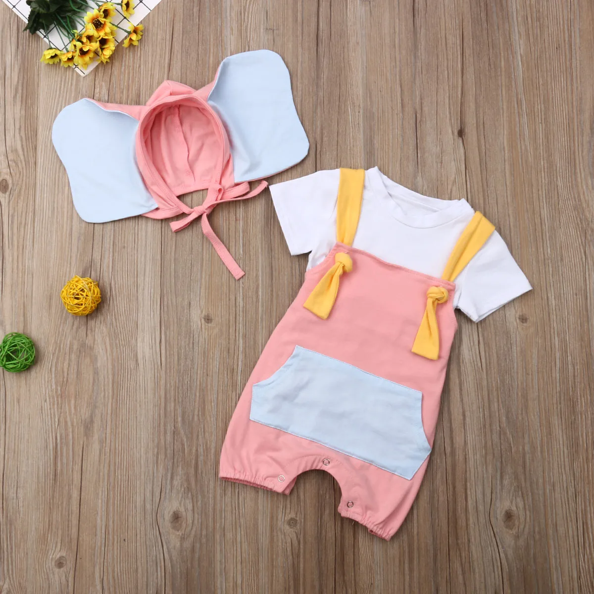 3pcs New Infant Kids Baby Girls Boys Clothes Sets Solid T-Shirts Tops+Overalls Shorts+Hats Cartoon | Детская одежда и обувь