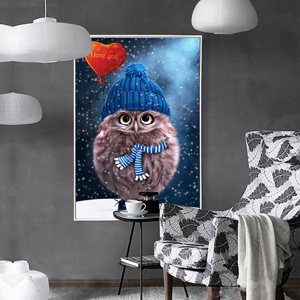 Алмазная живопись сов с шляпой Круглый мультяшный Алмазный рисунок животными