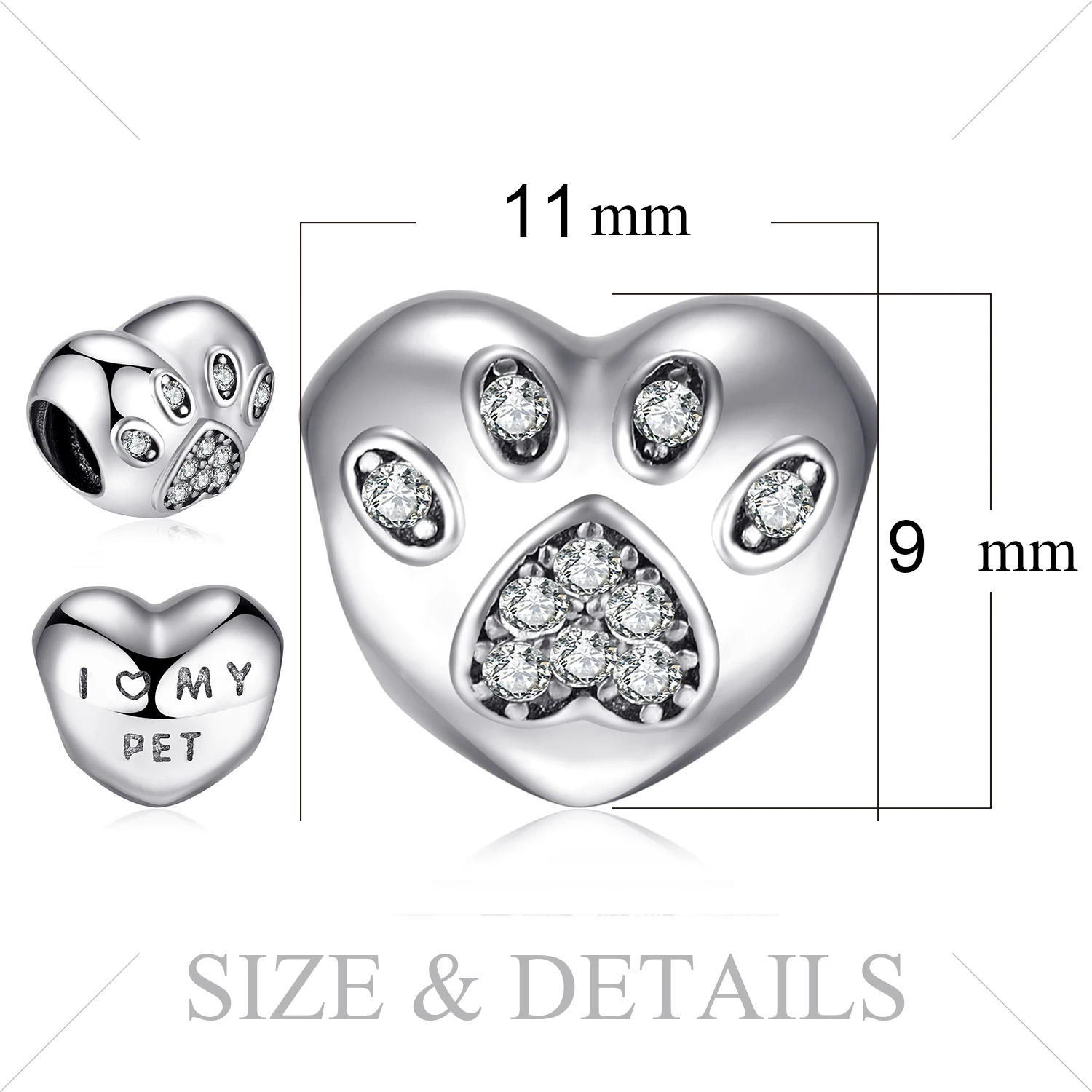 Jewelrypalace стерлингового серебра 925 щенок palm сердце кубического циркония бисер Подвески Fit Браслеты подарки для Для женщин Модные украшения