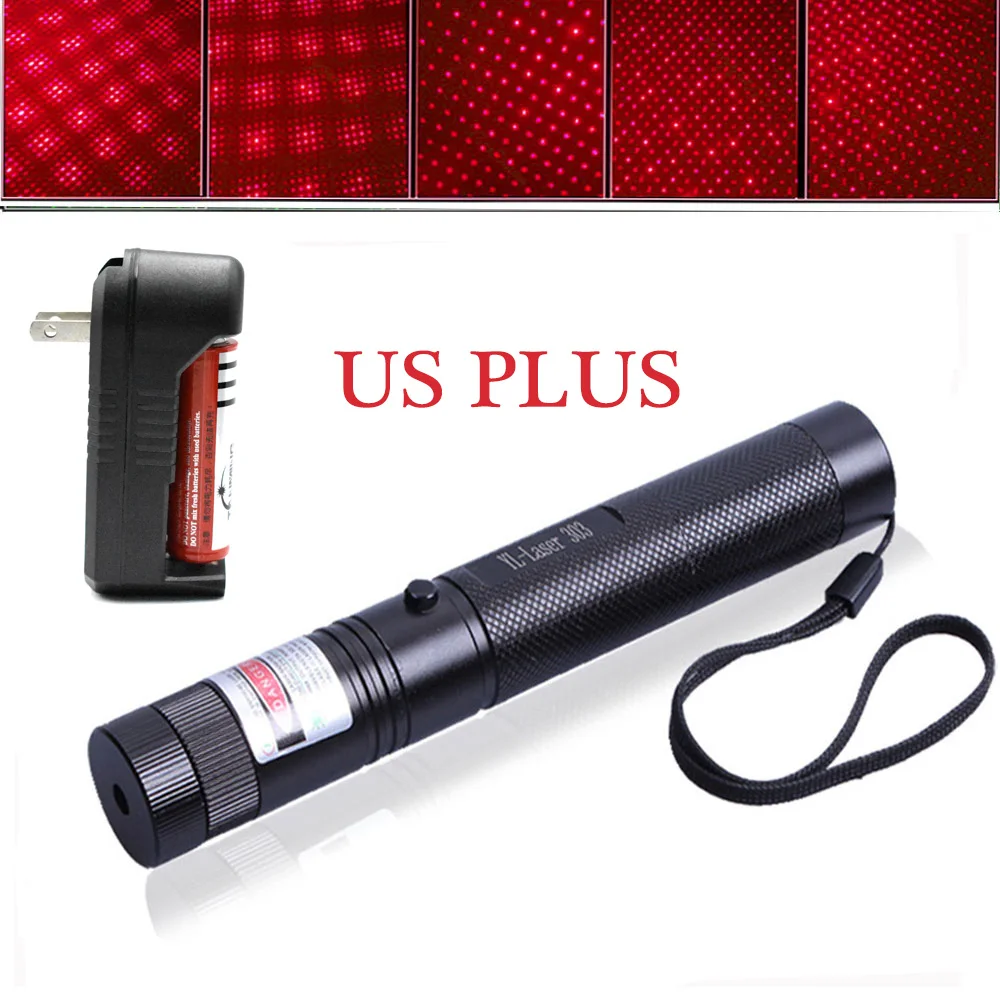 Red laser US Зеленая лазерная указка мощная красная лазерная синяя указка смотровое устройство Регулируемый фокус Lazer 303, выберите зарядное устройство и 18650 аккумулятор - Цвет: Red laser US