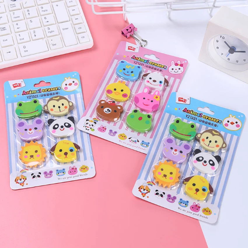 6 шт./лот Kawaii ластик с головой животного мультяшный зоопарк Забавный подарок