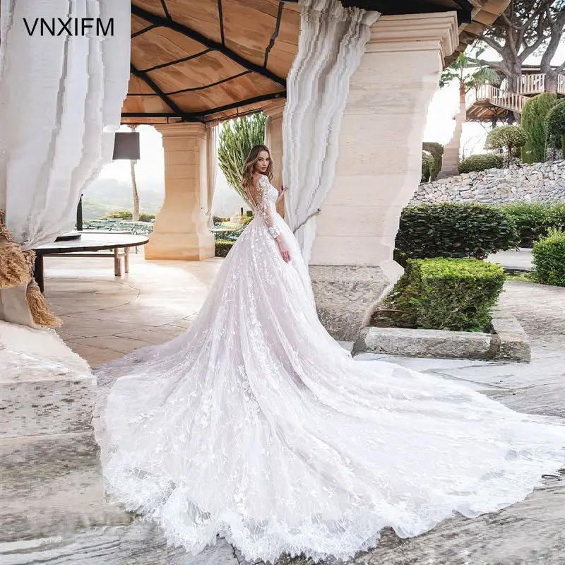VNXIFM 2019-bridal-long-sleeves-sweetheart-neckline-full-embellishment-princess-romantic-ball-gown-a-line-wedding-dress | Свадьбы и