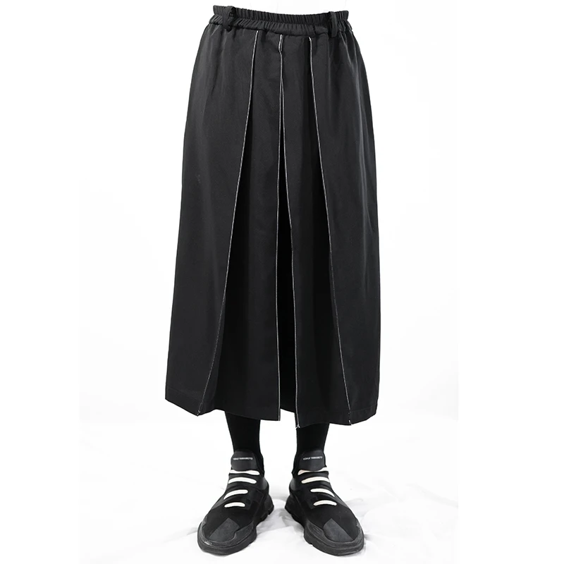 27-44! Large tailored pants for men Original design men's casual pants personality white line decorative loose skirt pants