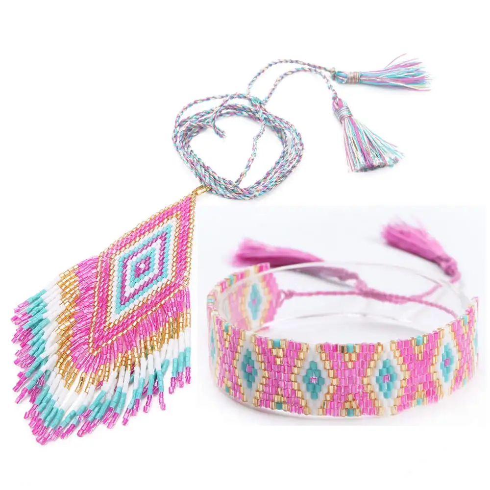 MG-S180011 MIYUKI Go2hobo MIYUKI браслет Ювелирные наборы женские розовые браслеты Boho Delica бусы ожерелье Браслеты Богемия свадебный подарок - Окраска металла: MG-S180011 MIYUKI
