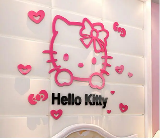 DIY Hello kitty 3D стереоскопические настенные наклейки для детских комнат акриловое Хрустальное мультяшное фоновое настенное украшение для спальни