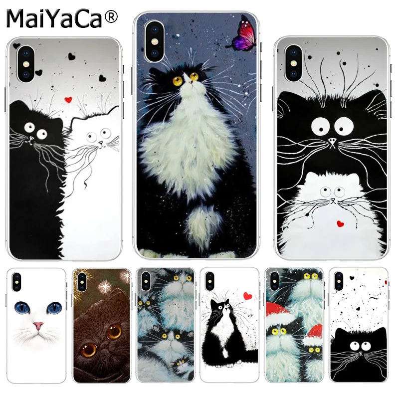 MaiYaCa искусство черно белая кошка Новые супер мило телефонные чехлы для Apple iPhone 8 7 6