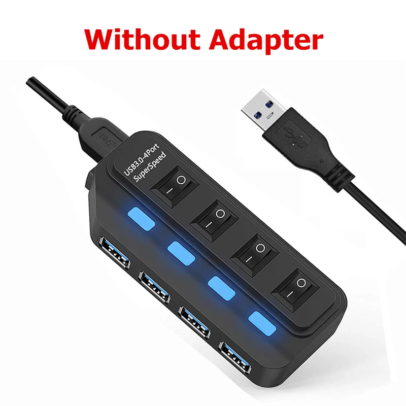 Концентратор USB 3,0, 4, 7 портов, светодиодный выключатель питания, USB высокоскоростной разветвитель, 5 Гбит/с, USB Hab, USB-HUB, EU, US, AU, UK адаптер - Цвет: 4 Ports no adapter