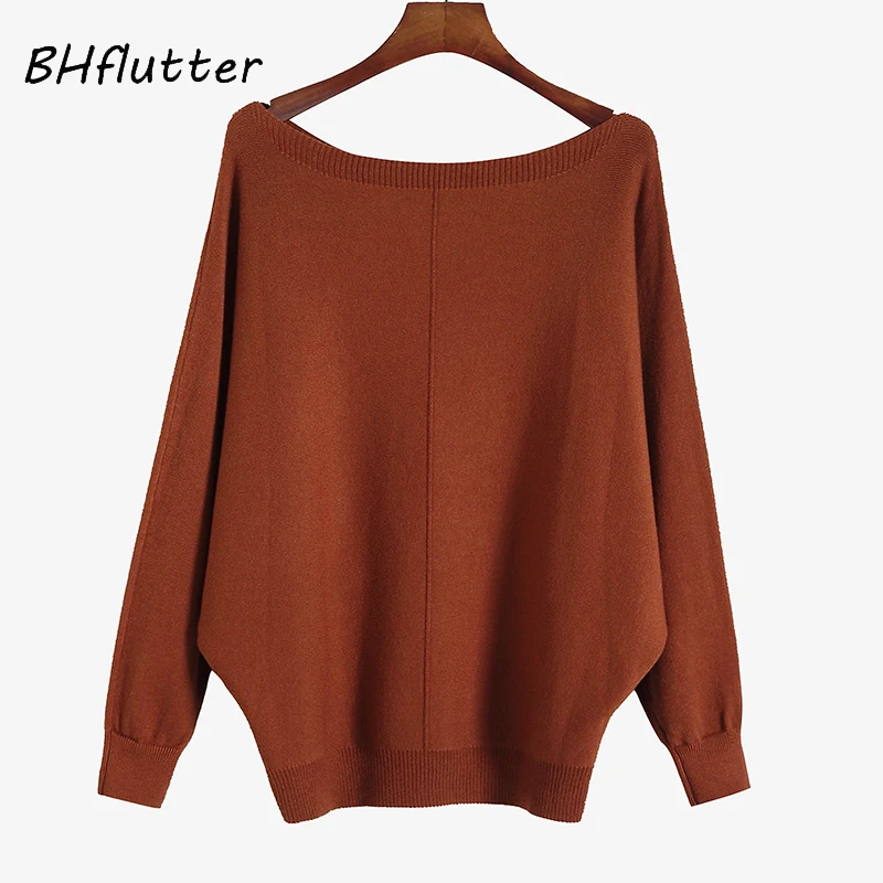 BHflutter 2018 Winter Sweaters Pullovers Women Batwing Cashmere Sweater Slash neck Female Casual Knitted Jumper Top Sueter mujer | Женская