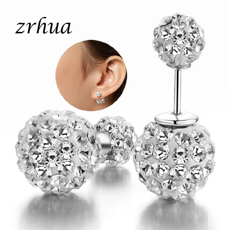 

ZRHUA 925 Sterling Silver Earrings For Women Jewelry Classic Double Round Stud Earrings For Girl Cubic Zircon Ear Earring Brinco