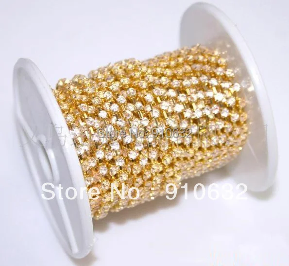 

10 Yards A Grade Diamond Clear Crystal Rhinestones Gold Setting Chain Trim SS16 4mm For Sewing DIY Project