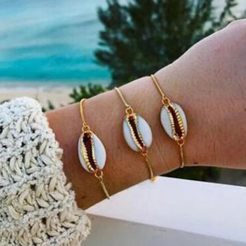1 Pcs New Fashion Style Wholesale Gold Color Genuine Cowrie Shell Bracelet In Adjustable Fashionable Chain For Women | Украшения и
