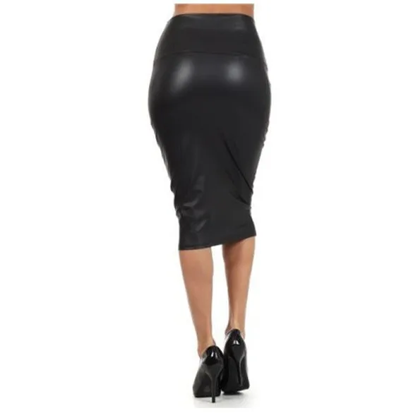 S-3XL женщины юбки ПР кожаные высокие карманы хип юбка мода sexy длиной до колен