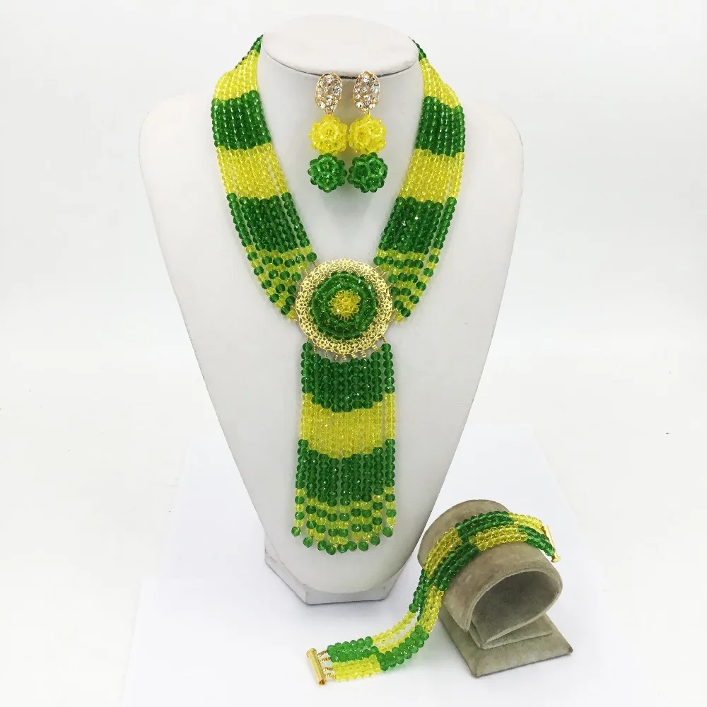 Зеленый желтый кристалл африканские бусины набор украшений для женщин