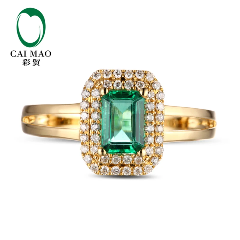 Обручальное кольцо с натуральным зеленым изумрудом 0.6ct бриллиантом двойным