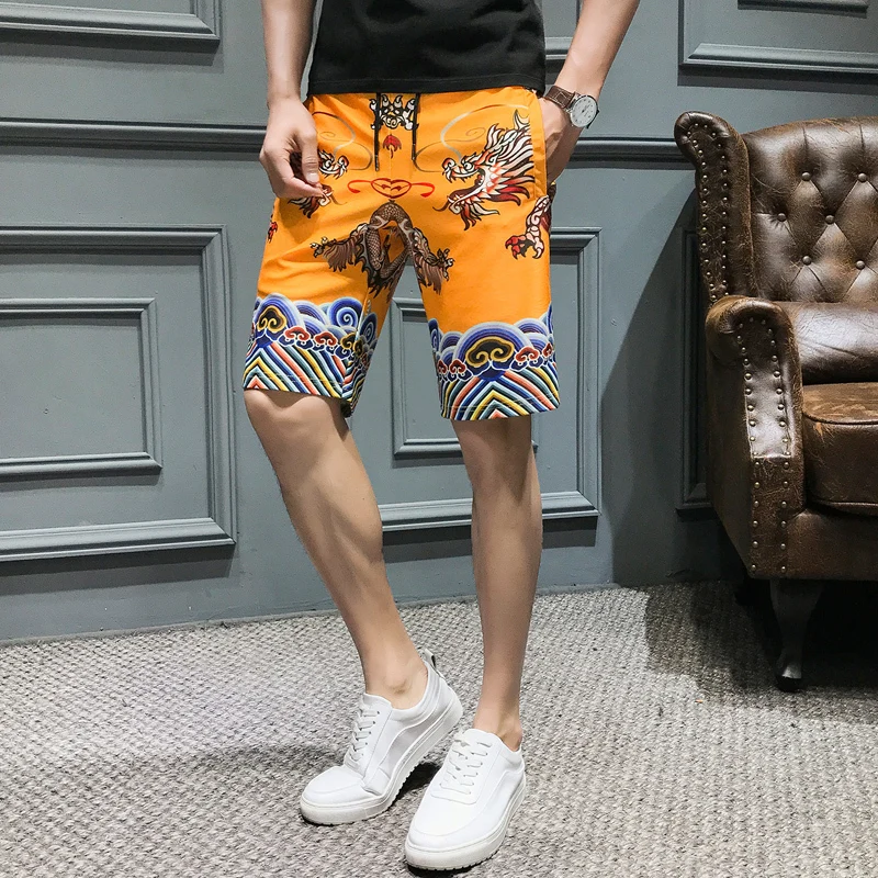 Мужские шорты с принтом ледяного шелка шаровары эластичным поясом Карго