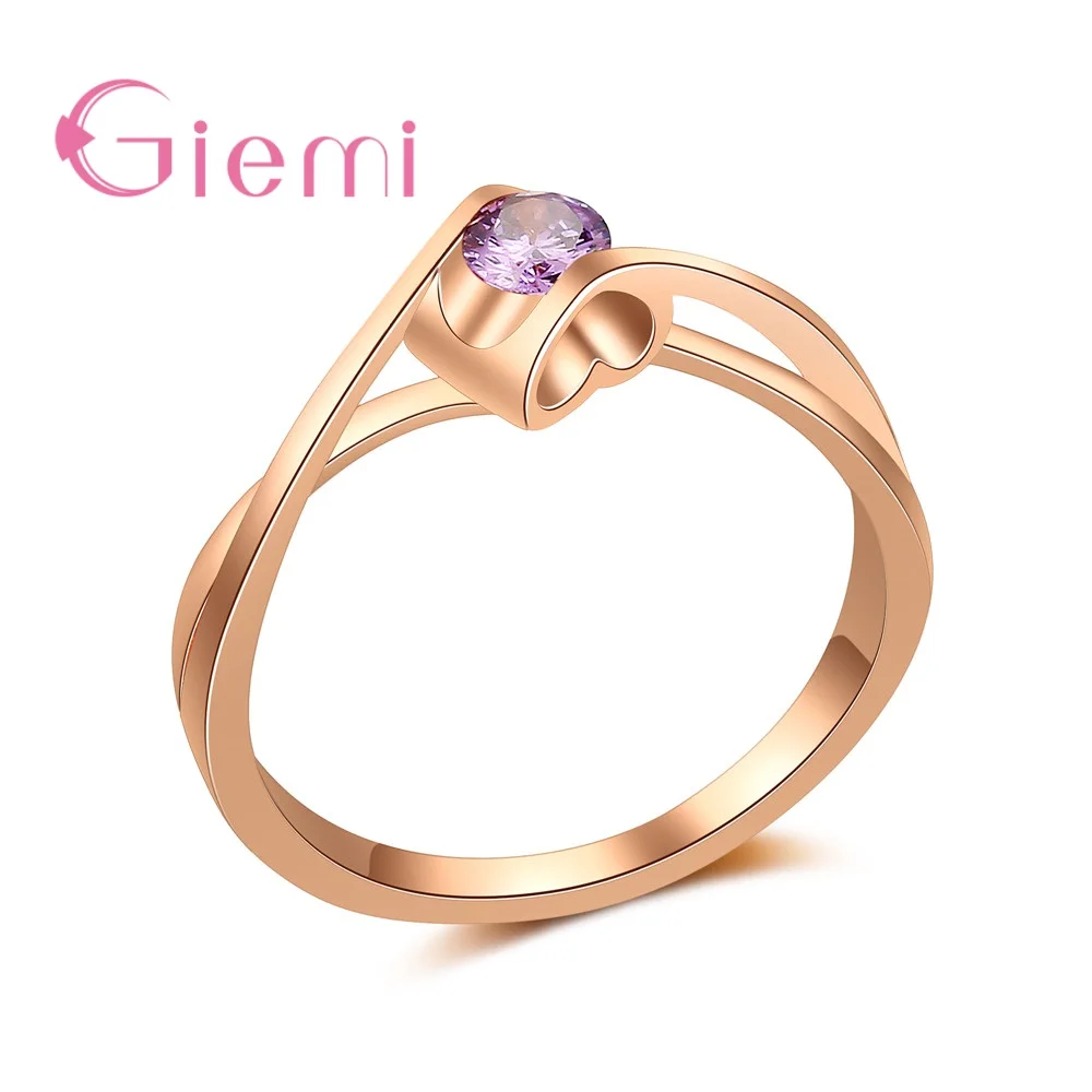 

Simple Style Factory Price Clear Purple Cubic Zirconia Finger Rings For Women Ladies Rose Gold Color Crystal Jewelry Gift