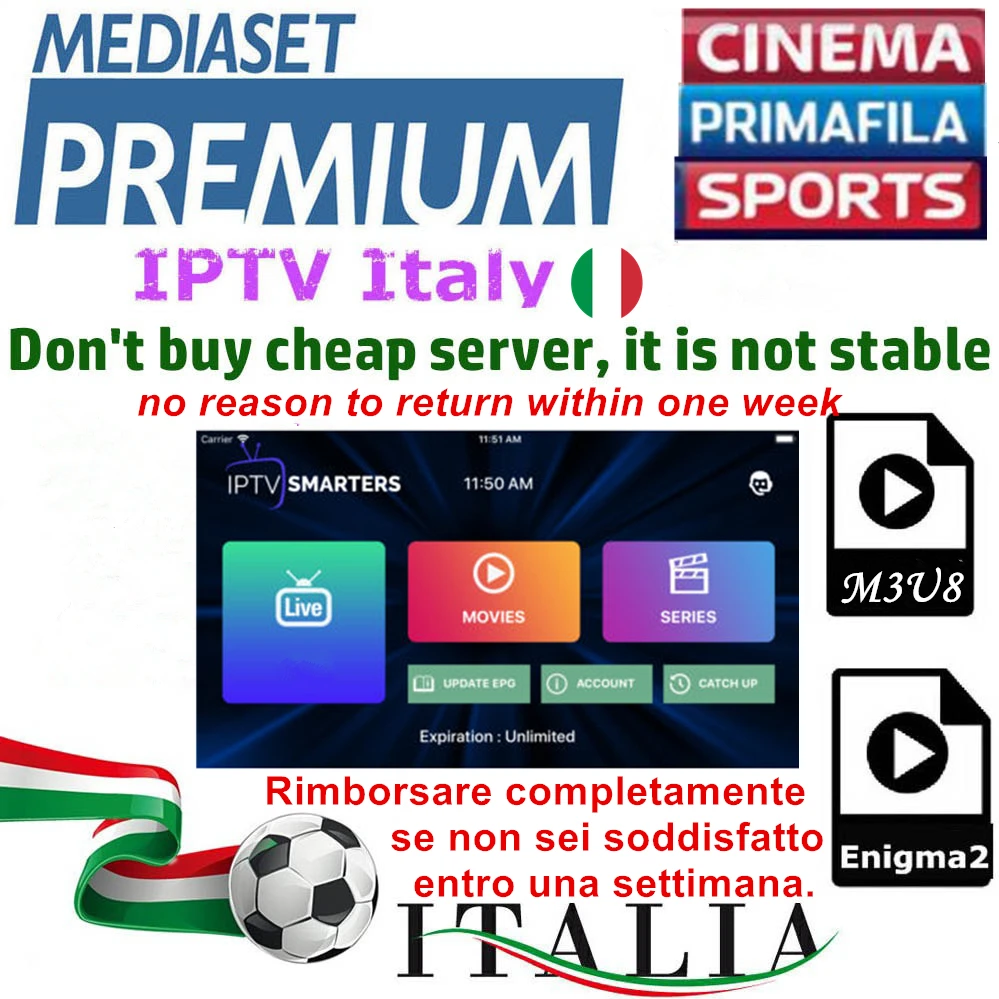 Smarters IPTV Италия IPTV 1/3/6/12 месяцев IPTV подписка Dazn в итальянском стиле mediaset premium с 660+ каналы