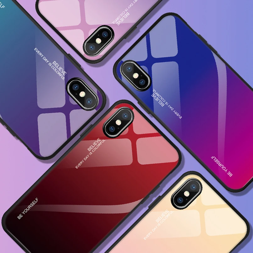 Tempered Glass Case For iPhone X XR XS Max Luxury Back Covers Gradient Colorful 6 6S 7 8 Plus Funda Coque Capas |