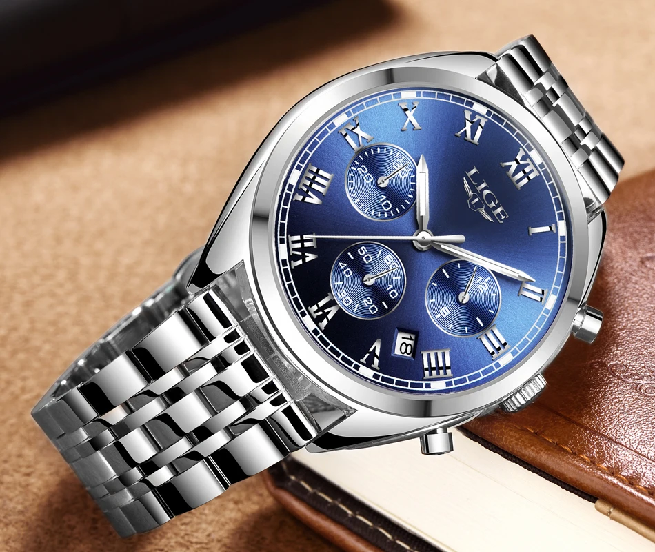 LIGE модные мужские часы Топ бренд Роскошные Кварцевые повседневные полностью