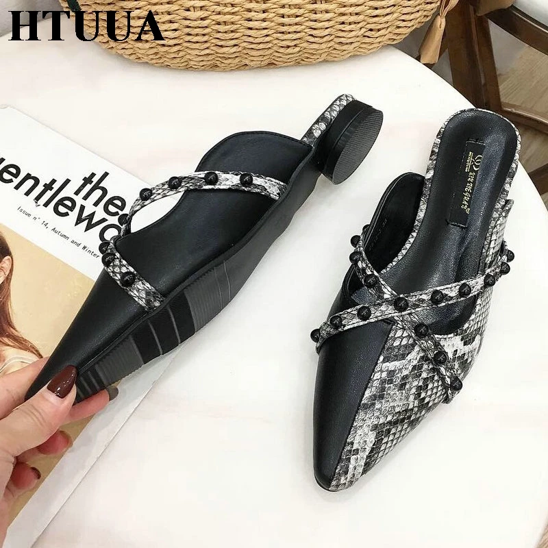 HTUUA/Коллекция 2019 года туфли без задника с заклепками и перекрестными ремешками