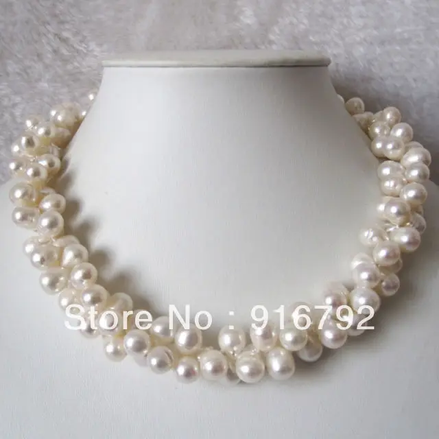 

Wholesale free shipping >>>>>18 Inches 7-9mm 2 Row White Baroque Freshwater Pearl Necklace C