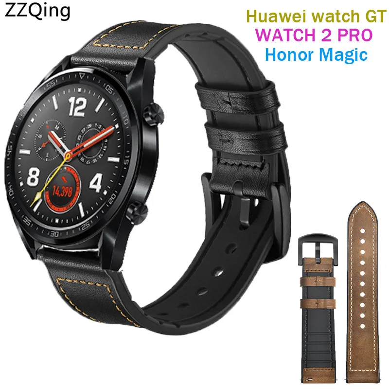 Браслет 22 мм ремешок для Huawei watch GT силиконовый + кожаный спортивный смарт браслет
