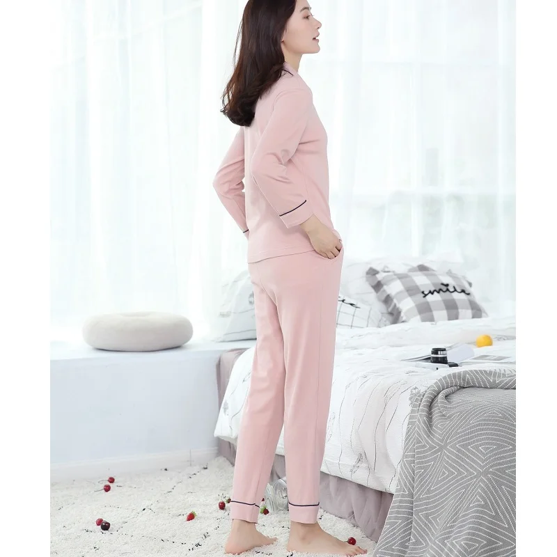 2018 Women Knitted Cotton Pullover Sleepwear long sleeve pijamas spring female home clothing pants exercise pajamas set | Женская одежда